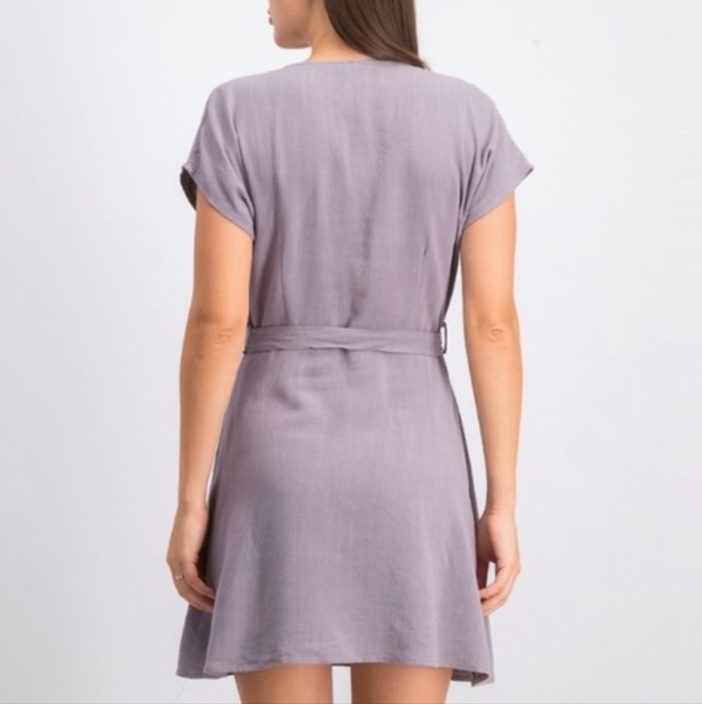 Sadie & Sage Slate Button-Down Mini Dress W/Belt Linen Blend Spring Summer Large - Picture 3 of 11